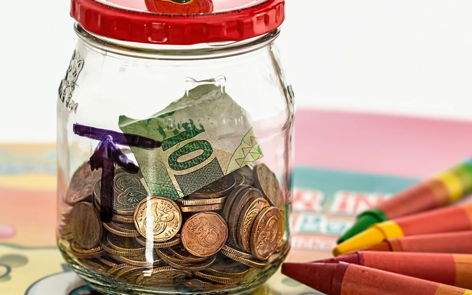 Piggy bank, savings and coins